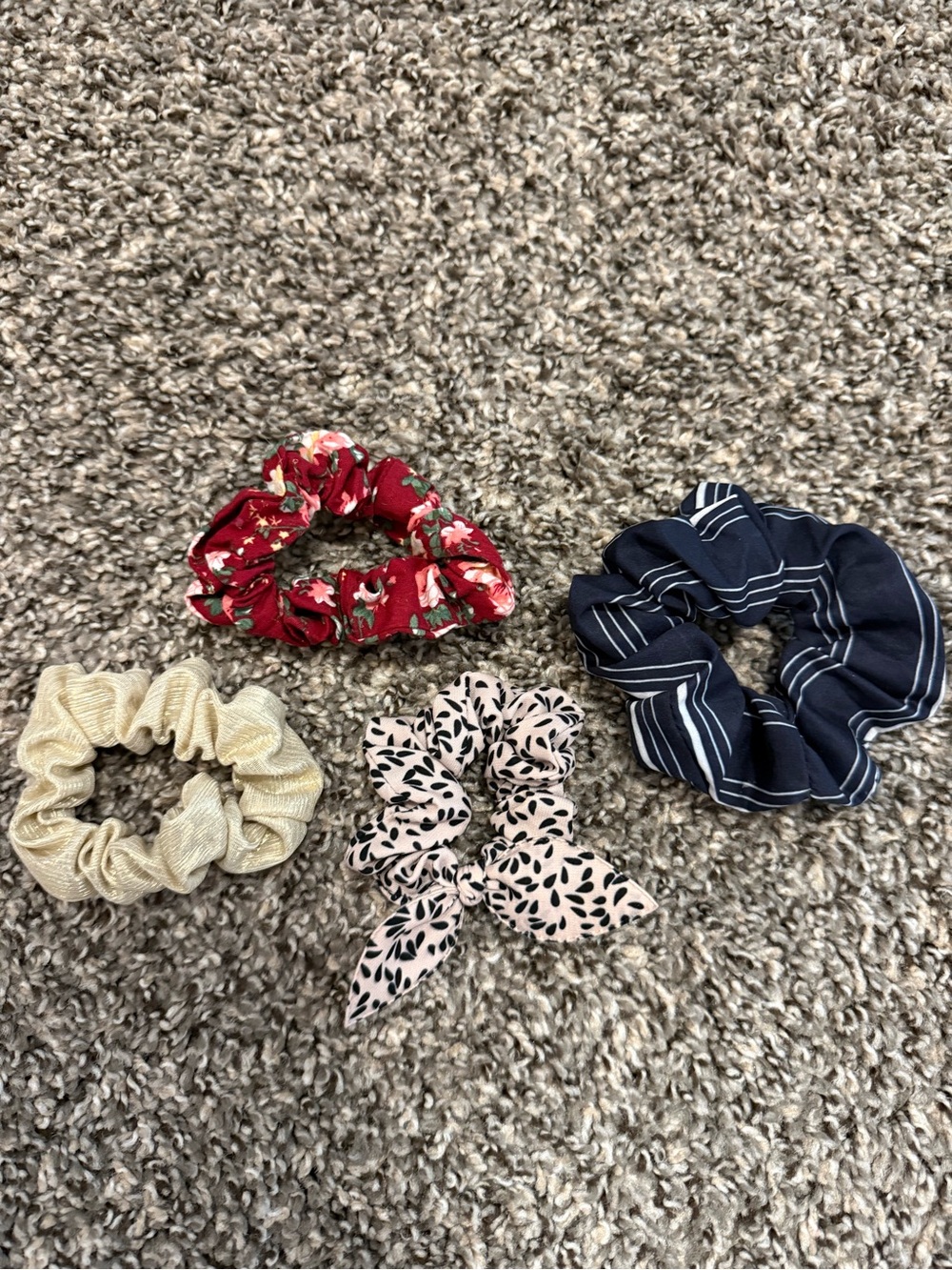 Hair Scrunchies Set - Red Floral, Navy Stripe, Cream, Blush Leaf